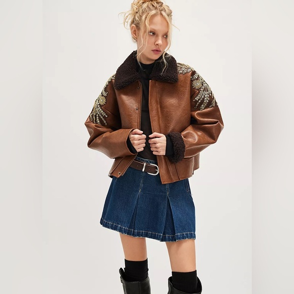 MOTHER The Mean Machine Jacket Brown Embellished Leather Jacket - Picture 3 of 16